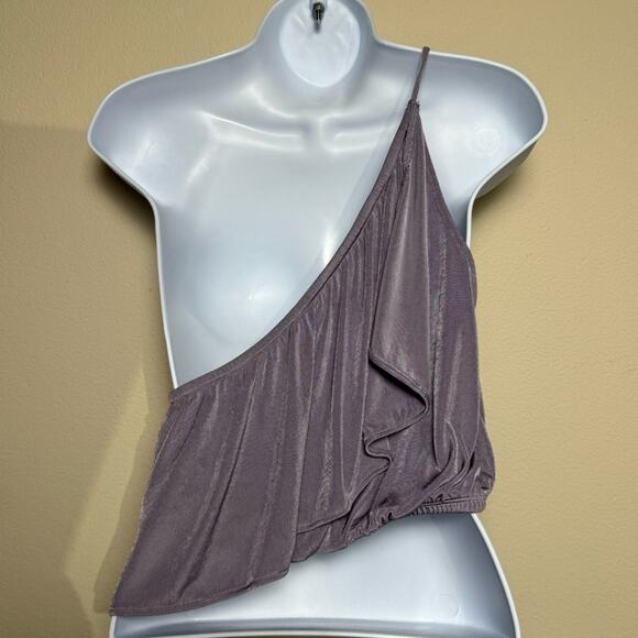 urban outfitters | shimmery purple one shoulder ruffle top - Picture 3 of 6